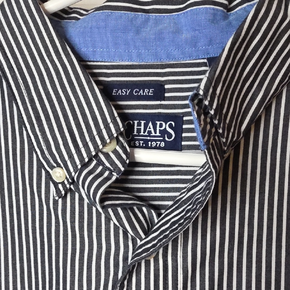 Chaps Striped Dark Blue White Dress Shirt XL - Picture 2 of 4